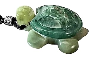 Mesmerizing Green Aventurine Shell Jade Turtle Pendant with Black Cord Necklace