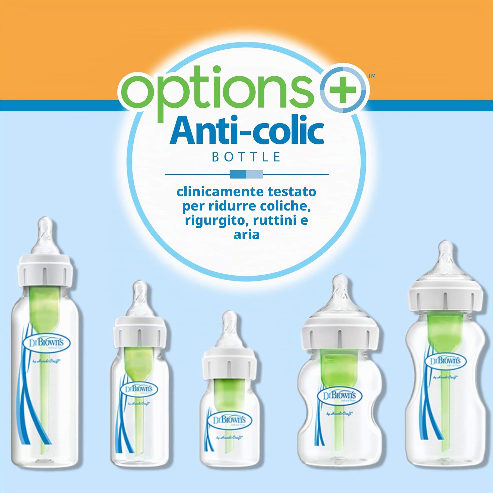 Dr. Browns Options+, biberon anti coliche, collo largo, kit di base