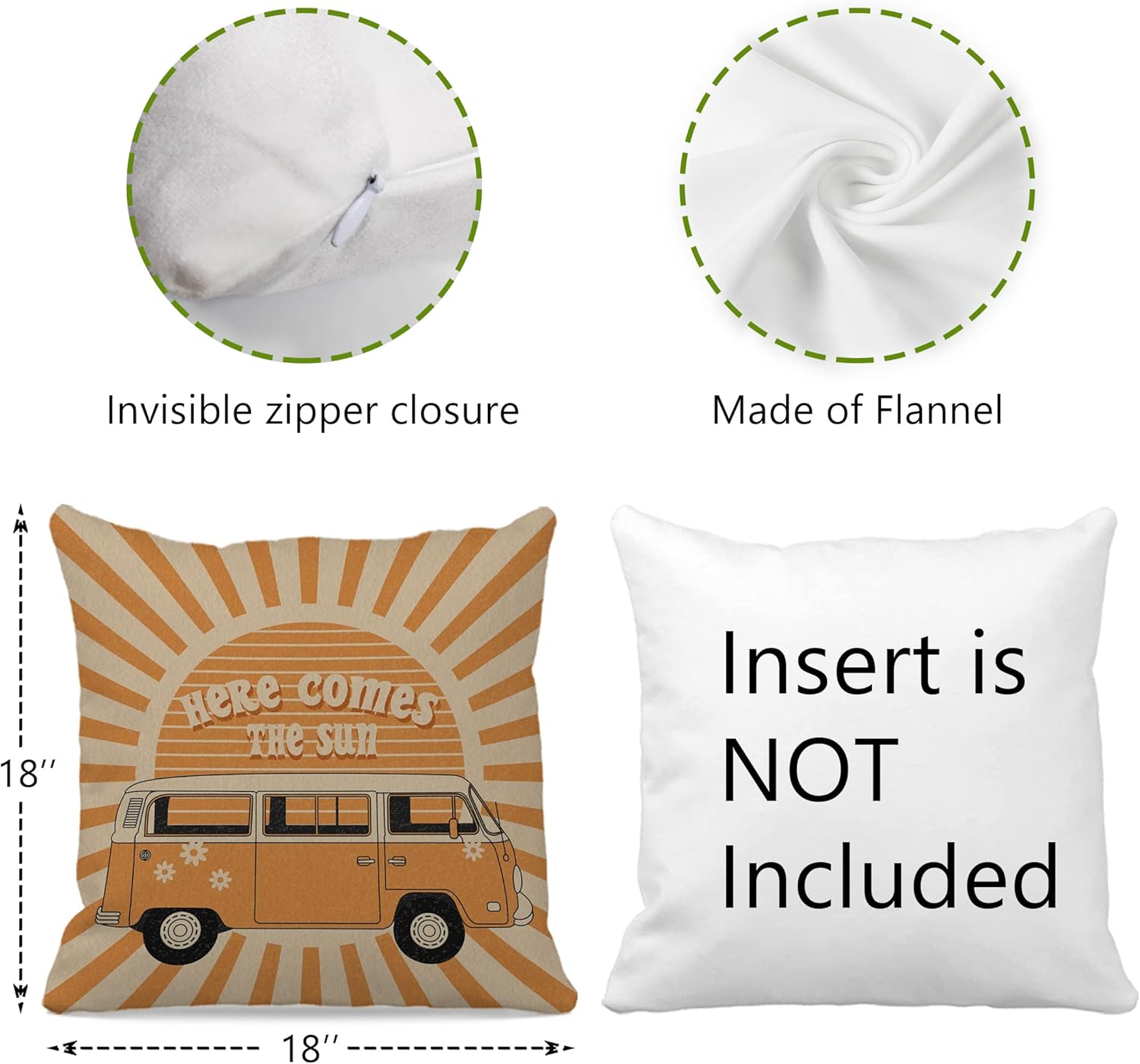 Sun Pillow - Here Comes The Sun Cushion Cover 18x18, Retro Throw Pillows, Hippies Orange Sunshine Decorative Cover for Home - Image 4