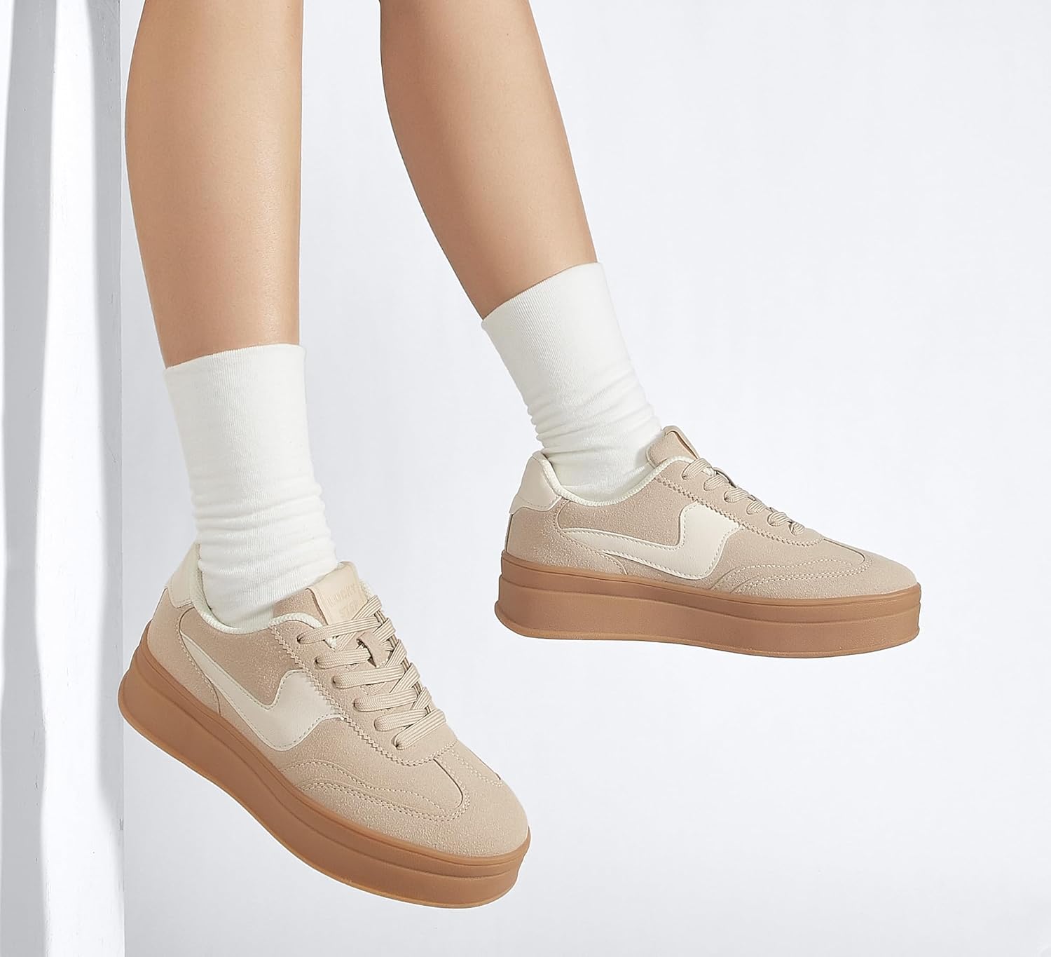 LUCKY STEP Women's Platform Fashion Sneakers Thick Sole Suede Faux Leather Classic Rubber Gum Sole Low Top Casual Walking Shoes - Image 8