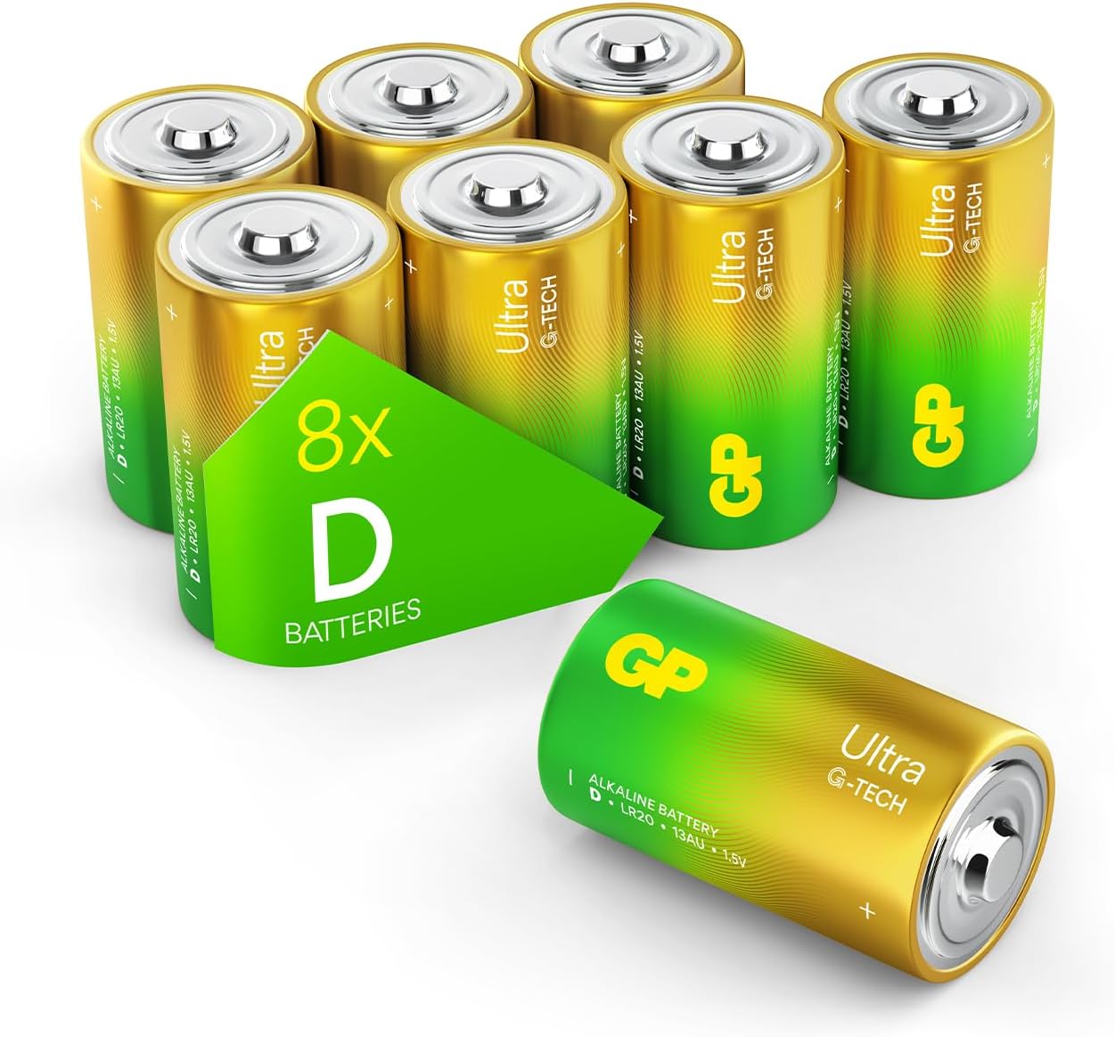 Size D batteries |Pack of 8| GP Batteries |Superb operating time| LR20 | 13A | 1.5V | MN1300