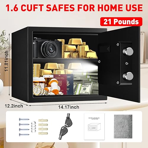 Miniatura 10 de Caja fuerte de seguridad digital para el hogar de 2.5 pies cúbicos, impermeable, con teclado programable y estante extraíble, para documentos,