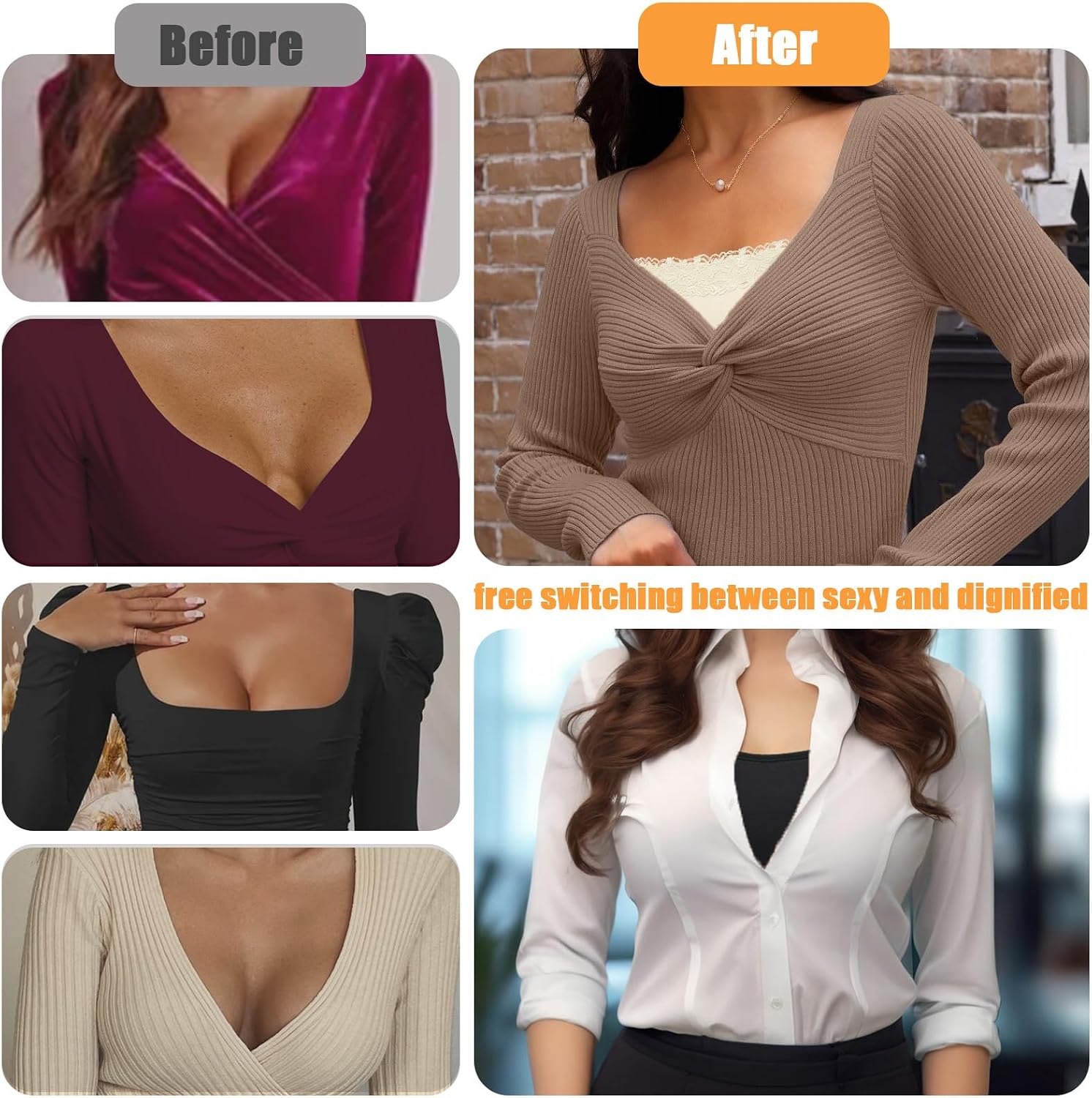 4pcs Women's Floral Lace Mock Camisole Lace Cleavage Cover Modesty Panel Hook to Bra Insert Mock Camisole Sets, Anti-Exposure Brooch Pins Reversible Neckline