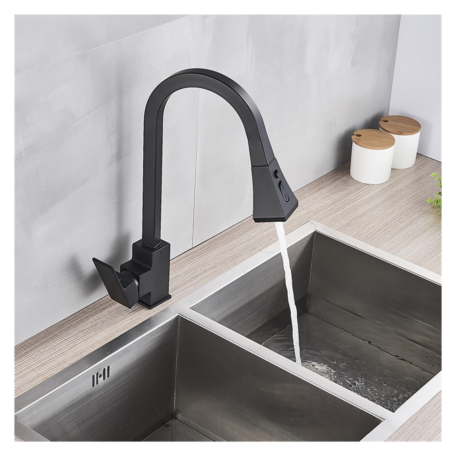 Rubinetto da cucina nero Miscelatore estraibile monocomando quadrato Rubinetti for acqua calda e fredda Rubinetto con maniglia monoforo a 360 gradi montato sul ponte ( Color : Beige with dot )