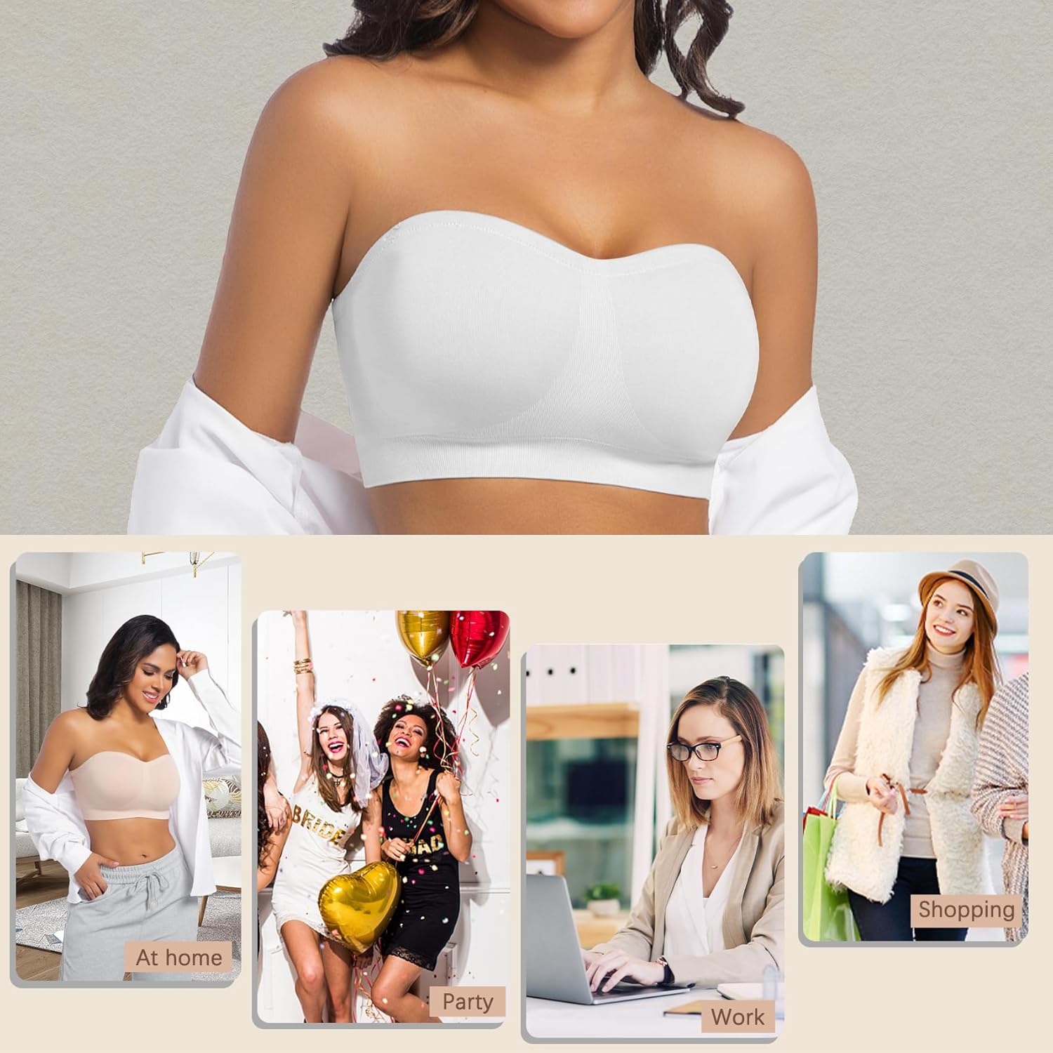 ONEW Strapless Bras for Women Non-Slip Silicone Bandeau Bra Seamless Wireless Tube Top Bralette - Image 5