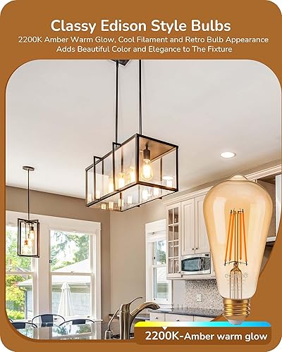 Miniatura 3 de EDISHINE Paquete de 6 bombillas LED Edison vintage equivalentes a 8 W equivalentes a 60 W, ST64 bombillas LED regulables, 700 lúmenes, 2200 K, luz