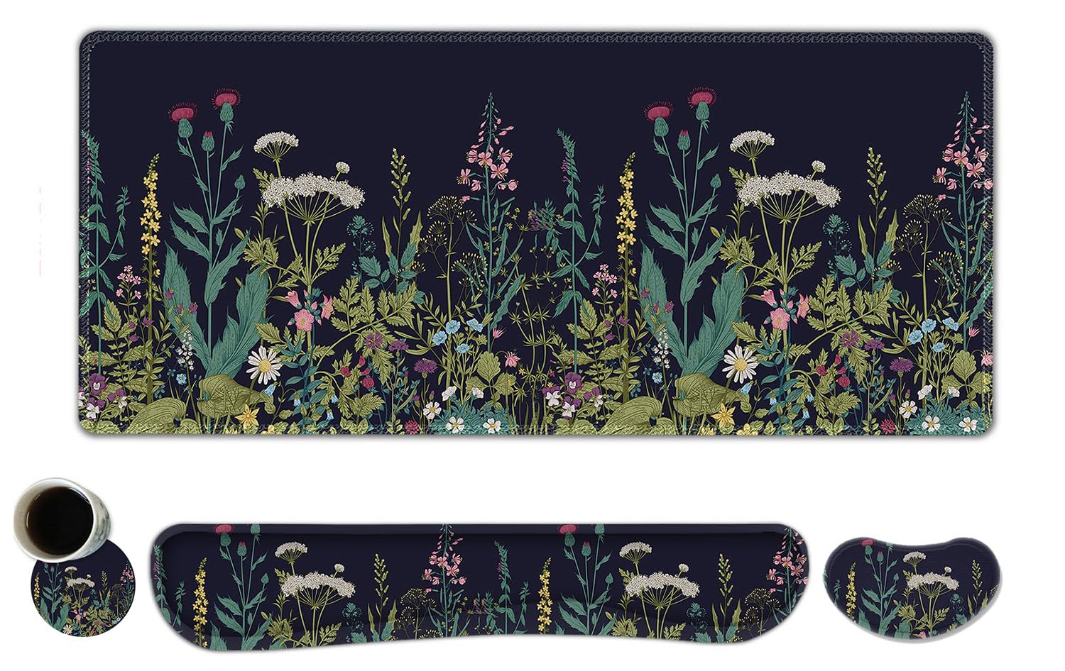 – ToLuLu Extended Gaming Mouse Pad, Memory Foam Ergonomic Keyboard Mouse Wrist Rest Support Set, Large Desk Mat with Stitched Edges, Non-Slip Base Mousepad for Home Office Game, Weeds Plants