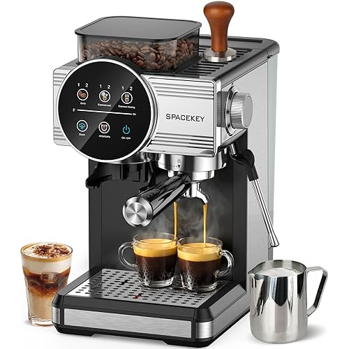 Spacekey Espresso Machine with Grinder - 20 Bar All-in-One Coffee Maker with Milk Steam Wand/Frother, Cold Brew, 30 Grind Settings, 60oz Removable Tank - Home Barista Kit for Lattes, Cappuccinos
