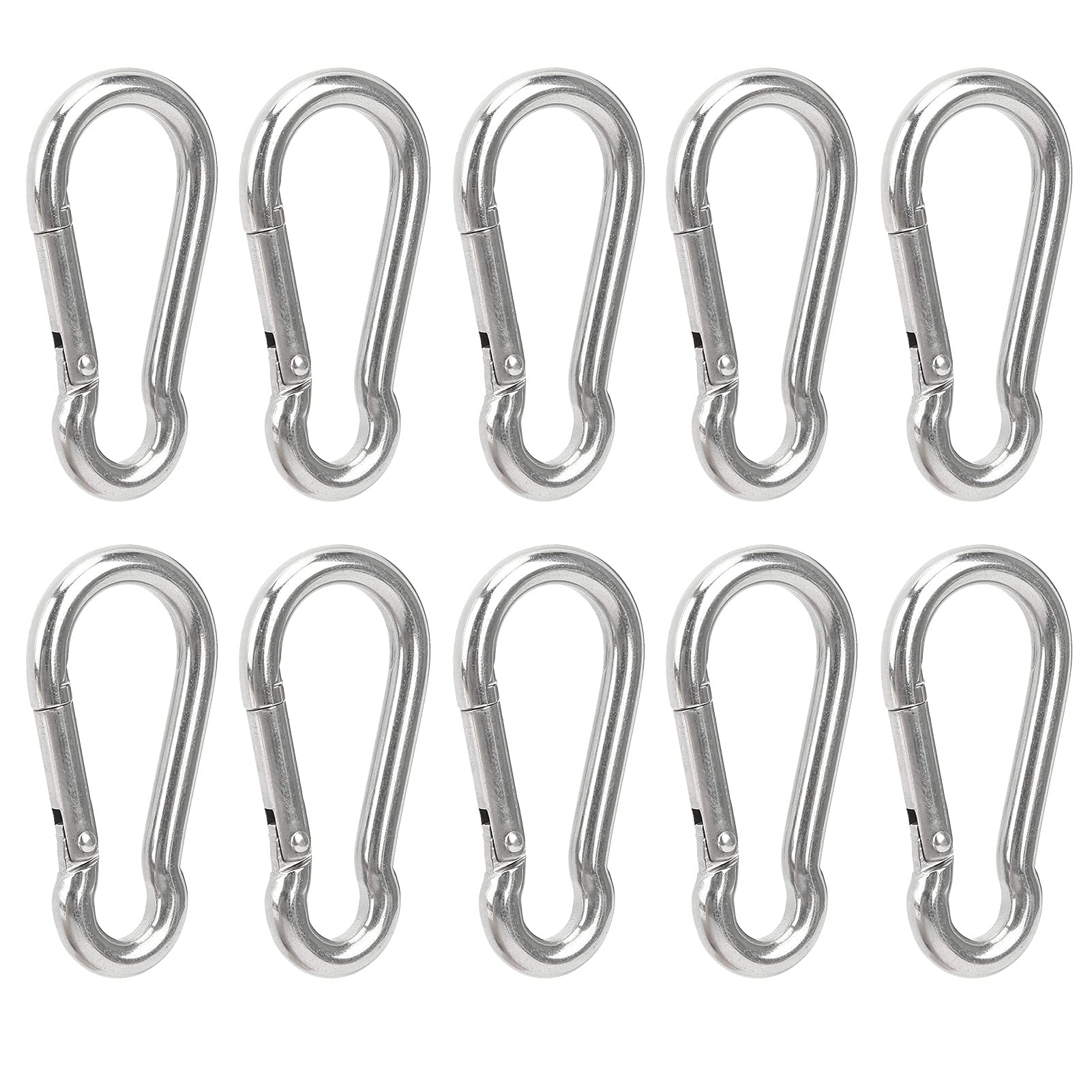 ANKROYU 10PCS M5 Safety Rope Snap Hook, Stainless Steel Spring Hook, Anti Rust Hanging Buckle Snap, Spring Carabiner for Outdoor Activities Camping Fishing