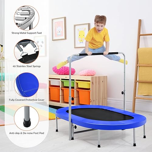 Miniatura 3 de Giantex Mini trampolín plegable para 2 personas con mango ajustable de altura de 5 niveles, carga máxima de 330 libras, trampolín de ejercicio