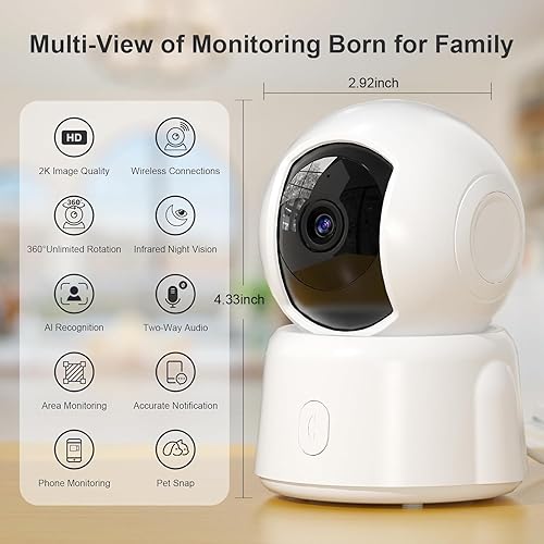 Miniatura 9 de Cámara para mascotas, cámara de seguridad para interiores 2K con aplicación de teléfono, cámara de monitor de bebé con detección de movimiento de