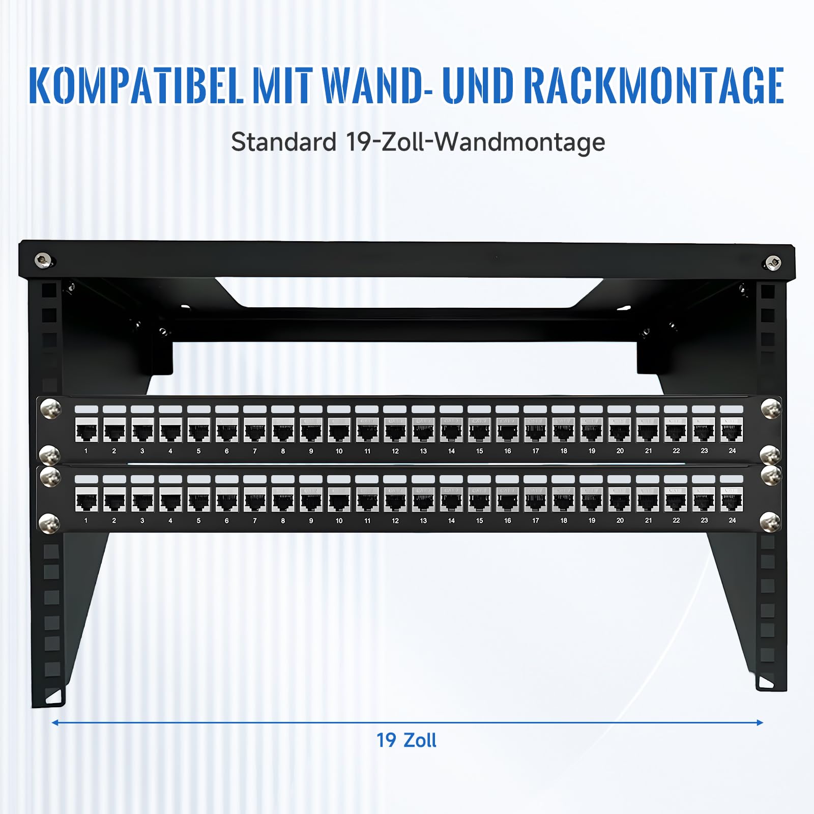 CAT 7 Patchpanel Verteilerfeld 24 Port, 19 Zoll Patchpanel Set mit 24x Cat7 Keystone Module Geschirmter, Rackeinbau RJ45 LAN Netzwerk 10Gbps/550MHz, mit EMI/RFI-Schutz und Kabelmanagement-Kit