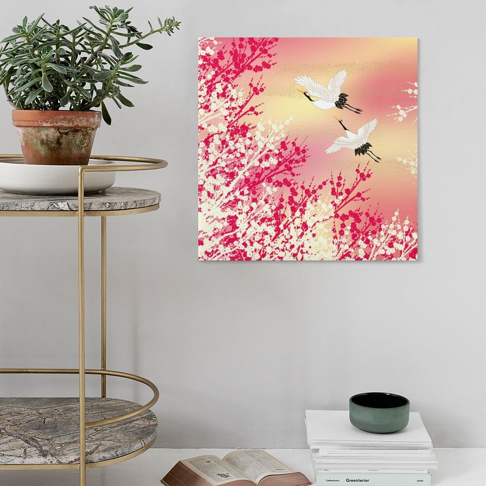 Amazon.co.jp: アートパネル 和風 和柄 桜 鶴柄 キャンバス絵画 装飾画