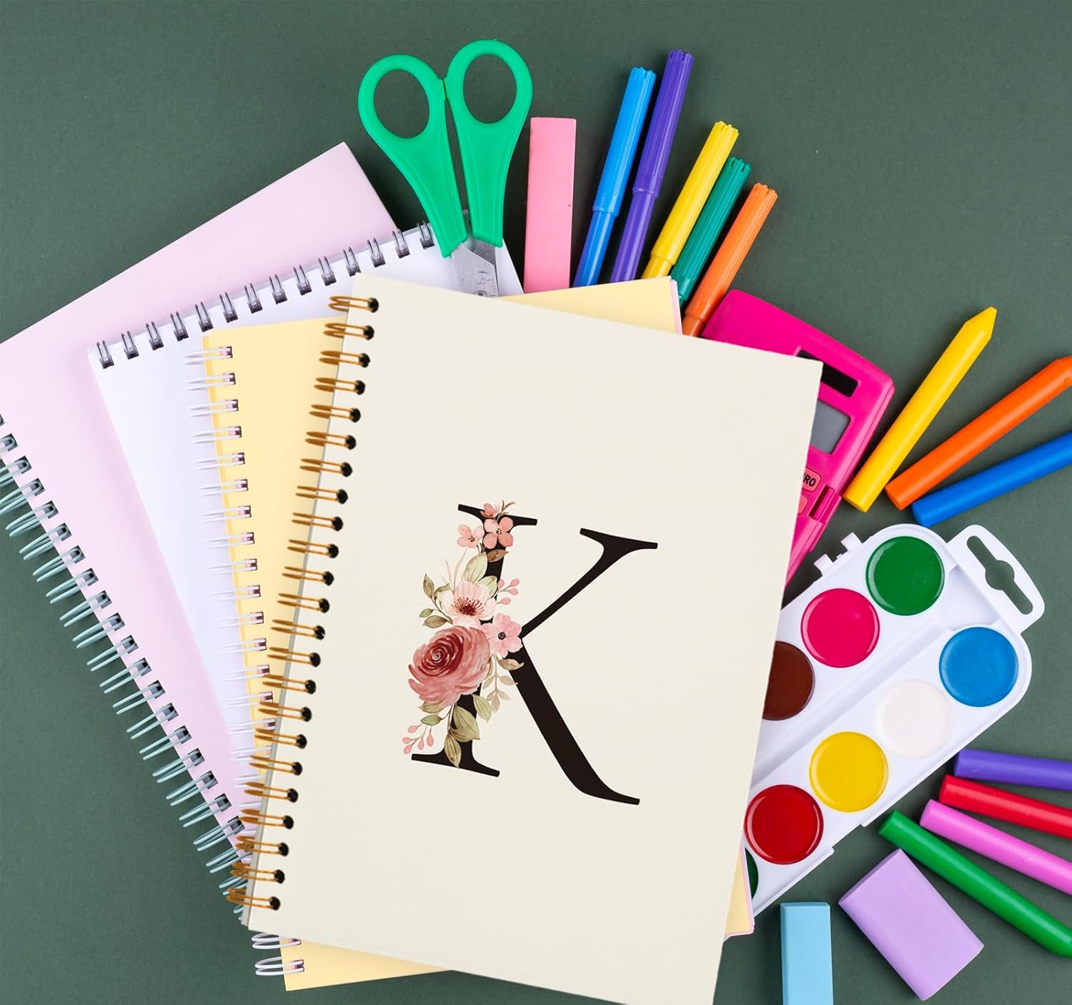 OXW Personalized Initial Letter K Notebook Journal, Custom Notebook for School Girls, Personalized Monogrammed Gifts for Women, Customized Gifts, Monogram Gifts, Hardcover Spiral Notebook 5.5 x 8.3 - Image 6