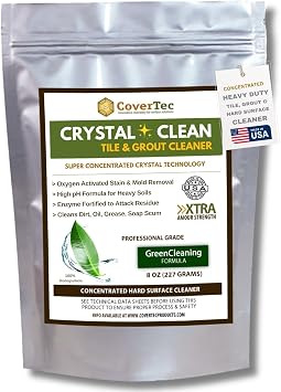 CoverTec CrystalClean CT-50 Tile Grout, Hard Surface Powerful Mold, Mildew, Grease, Oil, Stain Remover | Concentrated Cleaner, High pH, Citrus Fragrance 8oz, Prof Grade