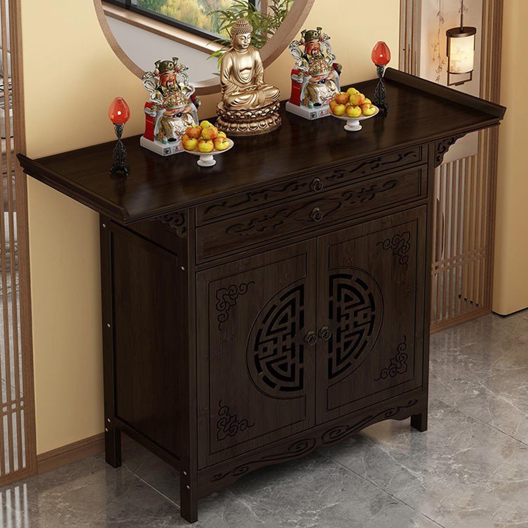 IvyLoutish Personal Shrine Altar Table for Meditation and Prayer - Day of The Dead Offering and Incense Table, 39.4in Height, Ideal for Buddhist and Spiritual Practices