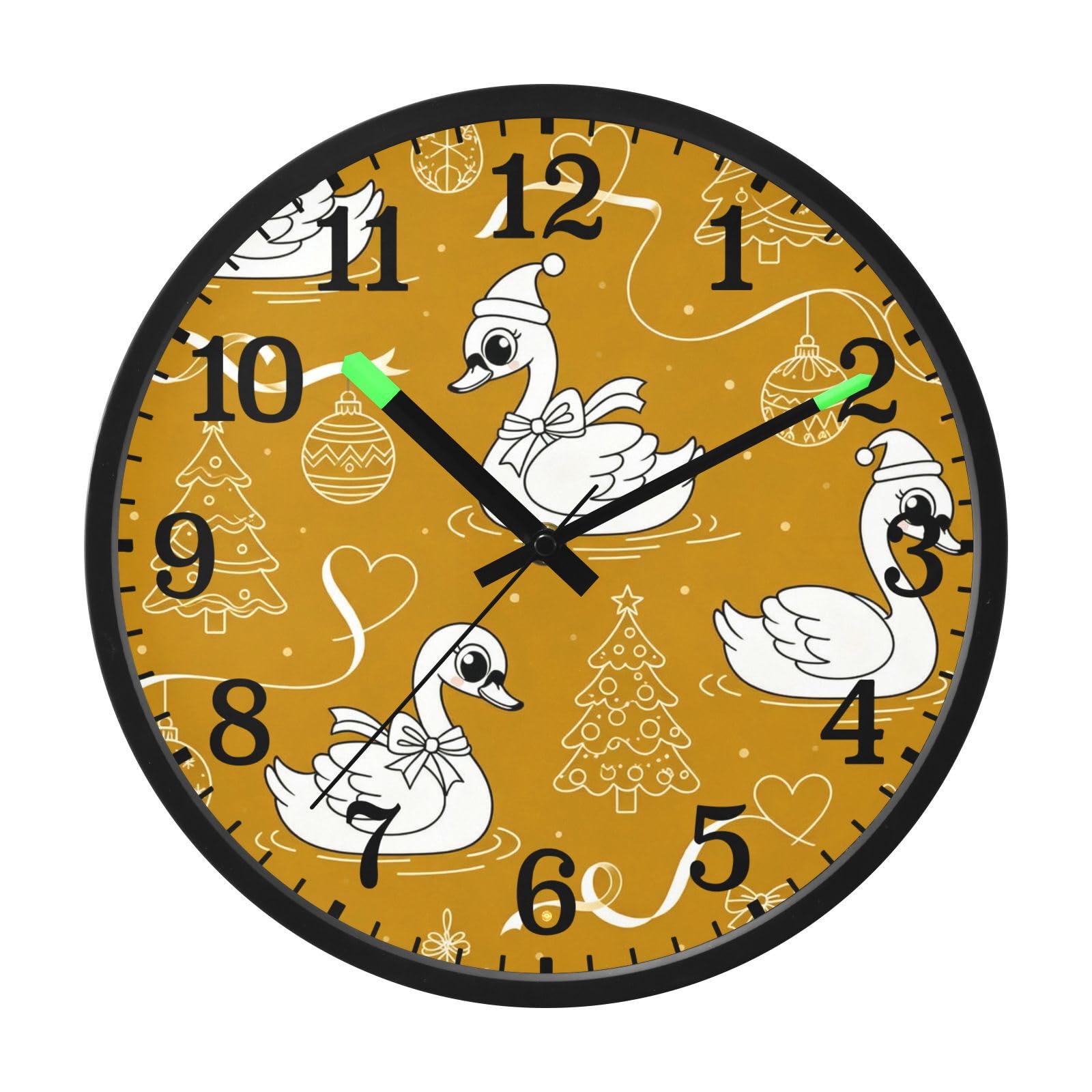 Horloge murale lumineuse haut de gamme GuoChe sans tic-tac avec cygnes ornés