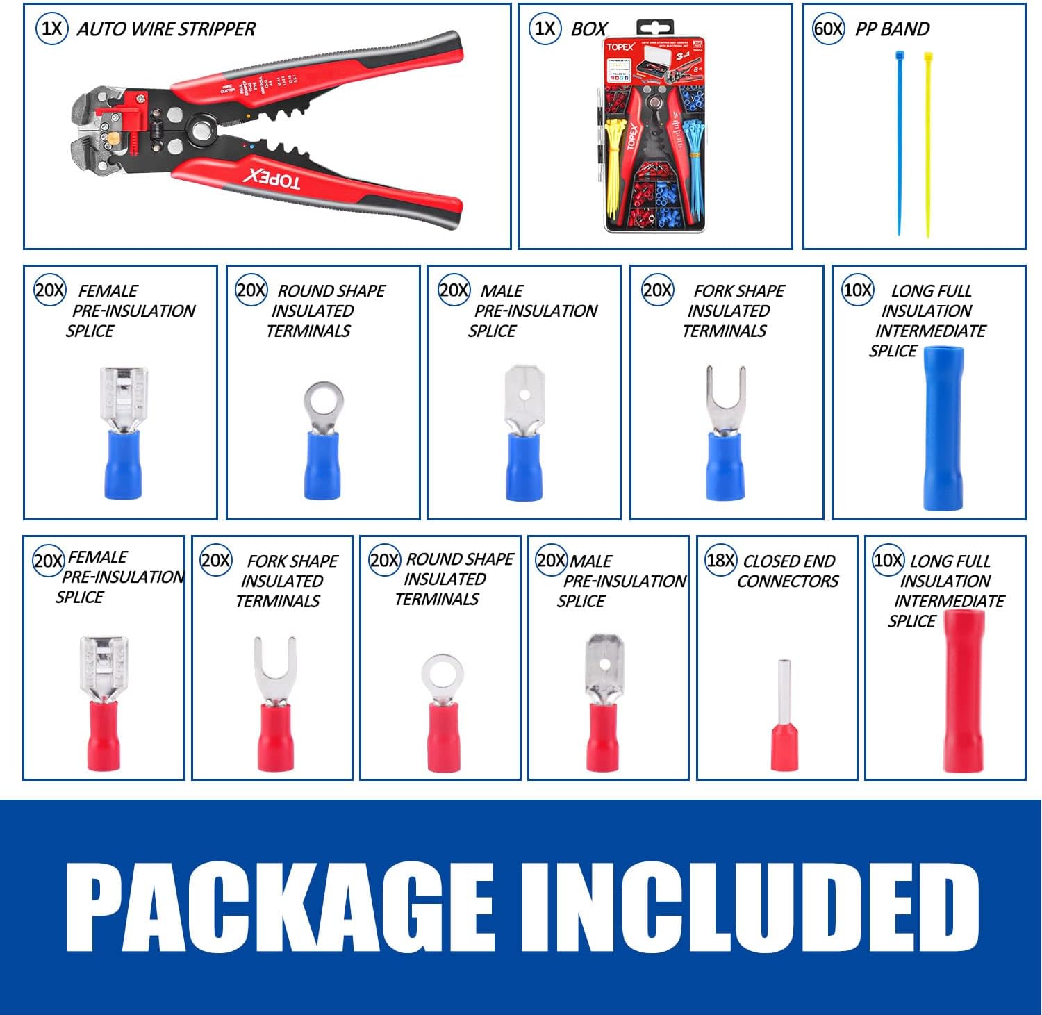 260-Piece Wire Stripper Self-Adjustable Crimper Plier Set Terminals Wire Cutter Connectors Tool