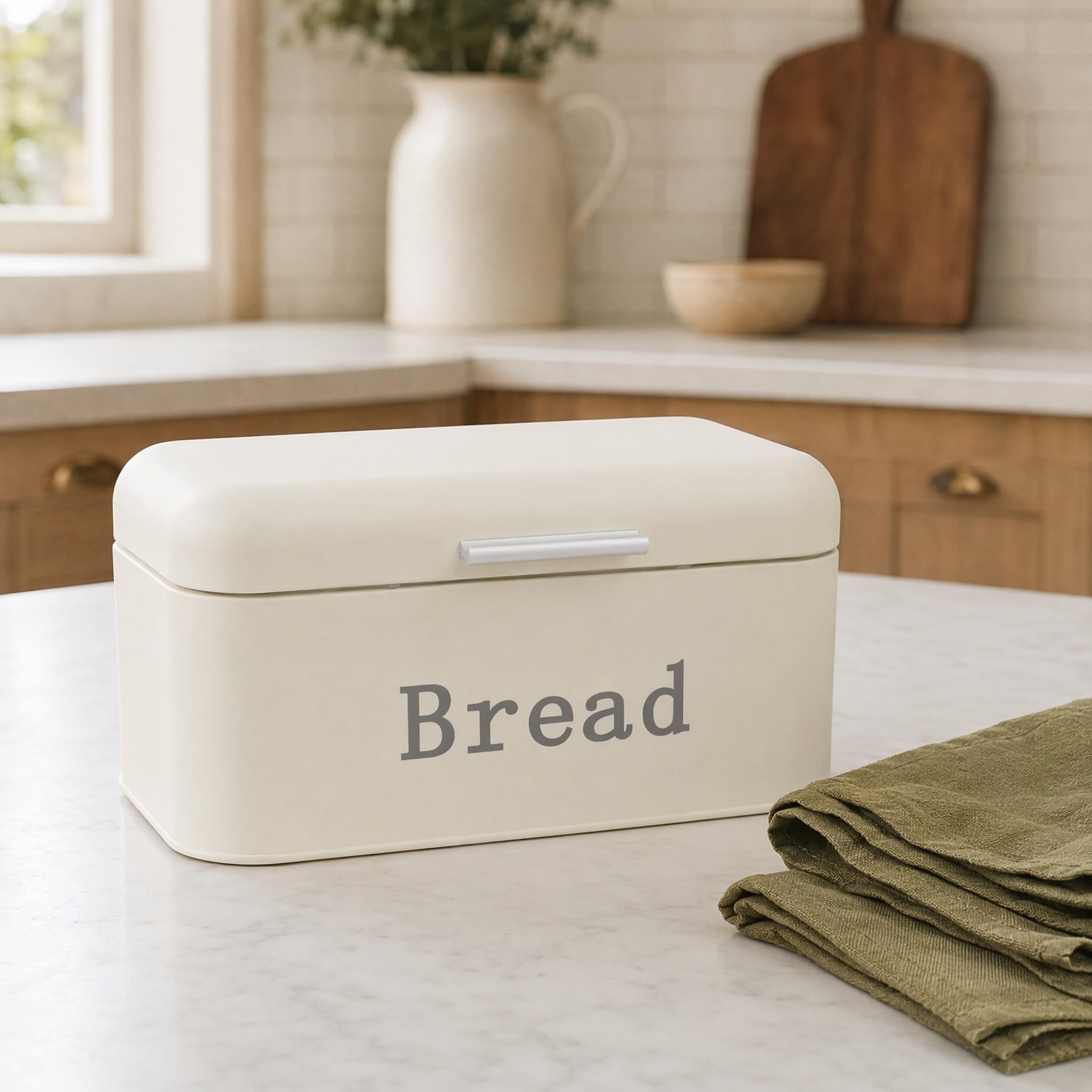 Operitacx Metal Bread Box Beige In Ferro, Contenitore Da Cucina Con Angoli Arrotondati E Protezione Dall'Umidità, Per Piano Cucina, 1 Pz