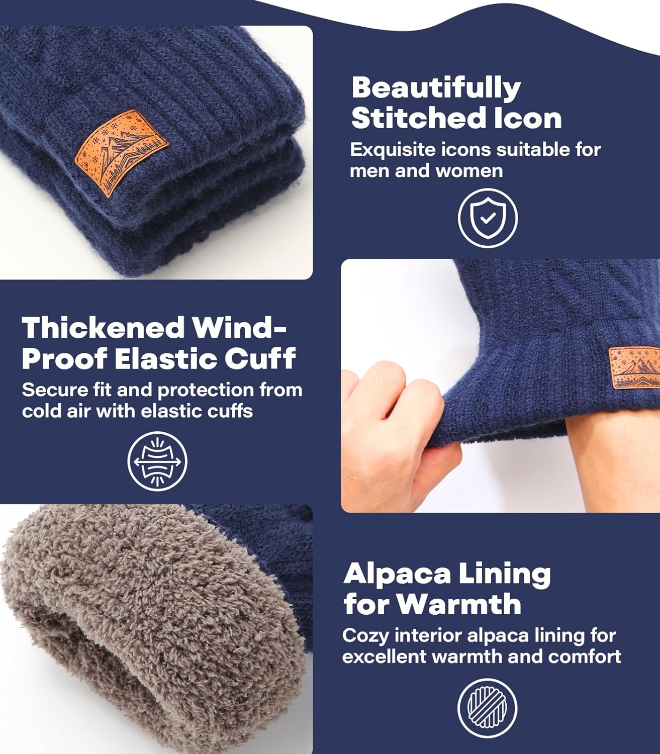 Winter Gloves for Men Women-Warm TouchScreen Cold Weather Gloves,Wool Knit Thermal Adults Gloves for Driving Texting - Image 4