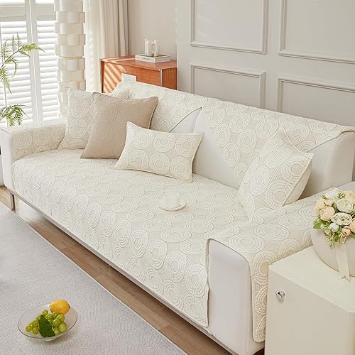 Miniatura 3 de vctops Funda para sofá con bordado geométrico bohemio de algodón, acolchada, funda antideslizante para sofá modular, funda sólida para perros, niños