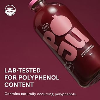 POJU 100% Organic Pomegranate Juice (With Pulp) Cold Pressed 33.8 Fl Oz (1L) Bottle, Not from Concentrate, No Sugar Added, Non GMO, Kosher, (Pack of 1)