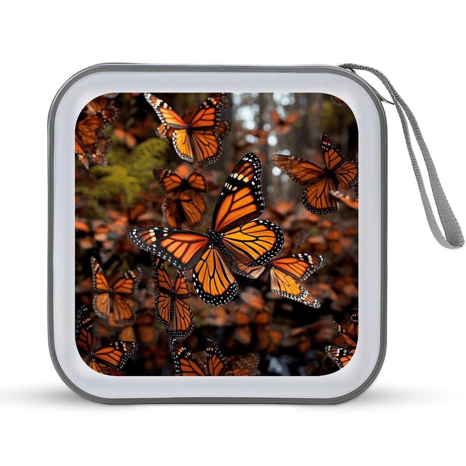 VstaDank - 40 Capacity Monarch Butterflies CD Case with Zipper Disc Storage Organizer, Portable Hard Plastic CD Holder, Wallet Organizer
