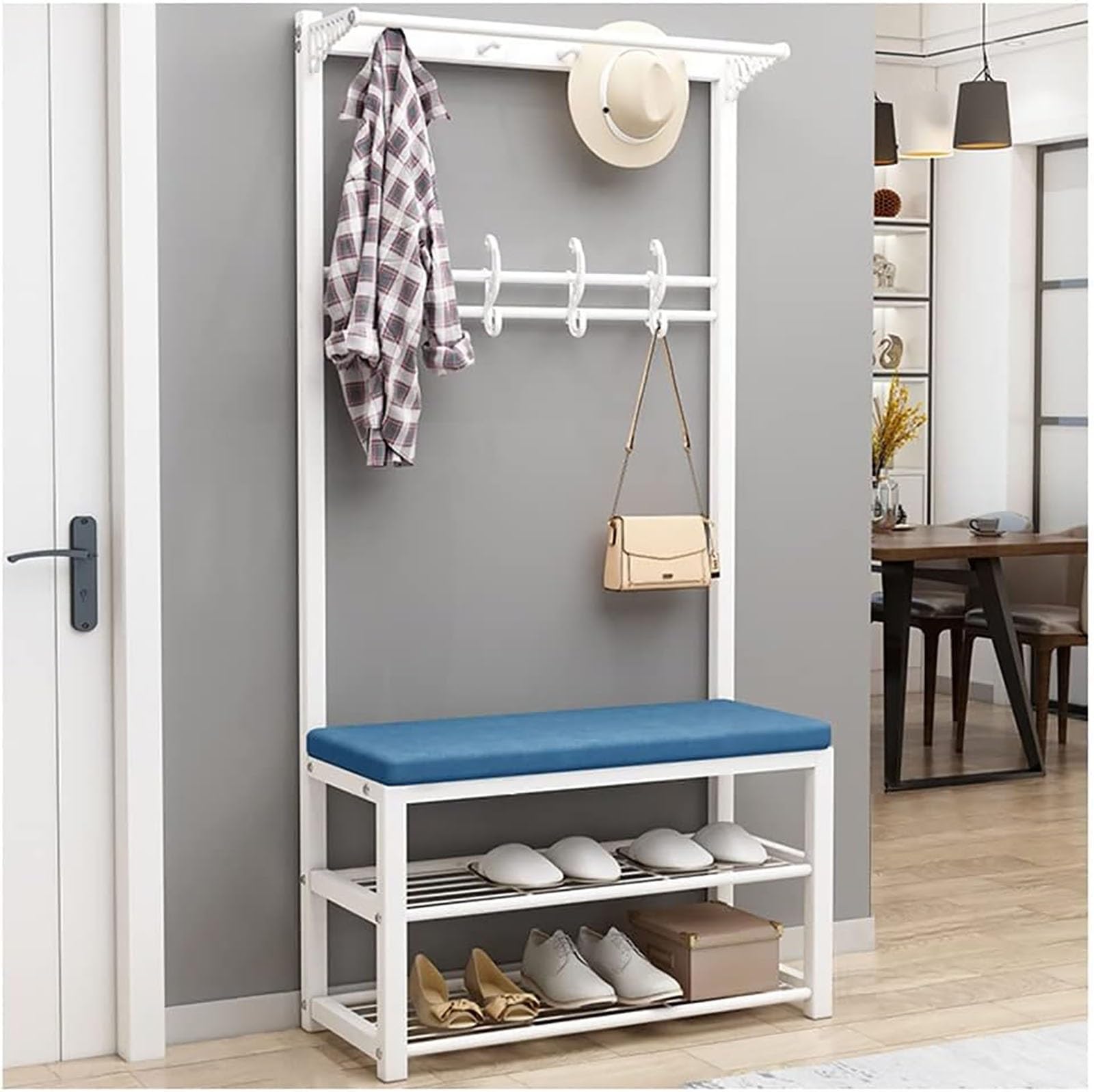 FGXHHS Freestanding Entryway Organizer with Bench, Shoe Storage, and Multiple Hooks for Space-Saving in Living Rooms Bedrooms