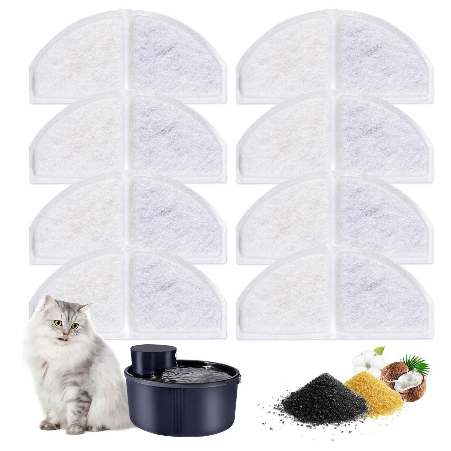 Filtri Fontanella per Gatti Filtro Fontanella per Gatti 8 Pezzi Filtri Fontana Gatto Filtri di Ricambio per Gatto per Dhohoo 2.5L Fontanella Animali Filtri per Fontana con Resina e Carboni Attivi