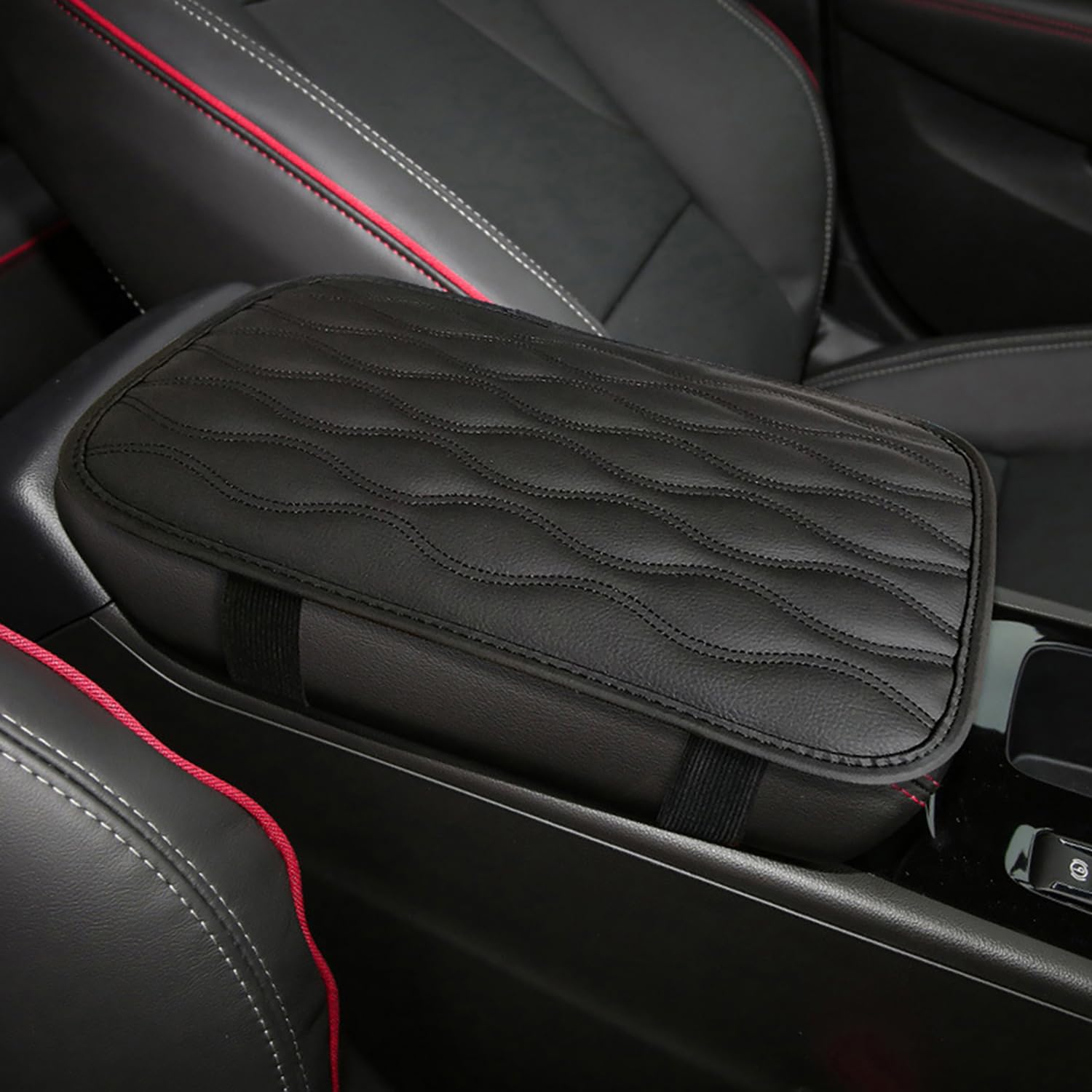 ECVV Auto Center Console Cover Pad PU Leather Waterproof Armrest Cover, Universal Fit for SUV/Truck, Car Accessories (Black)
