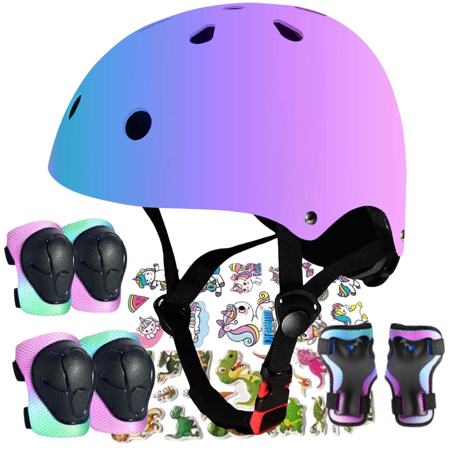 FOOKCIAN Kids Helmet,Toddler Skateboard Helmets for Ages 2-3-5-8-14 Years Boys Girls with Knee and Elbow Pads Wrist Guards fit Roller Skates,Skateboarding,Skating Scooter Adjustable Kids Helmet