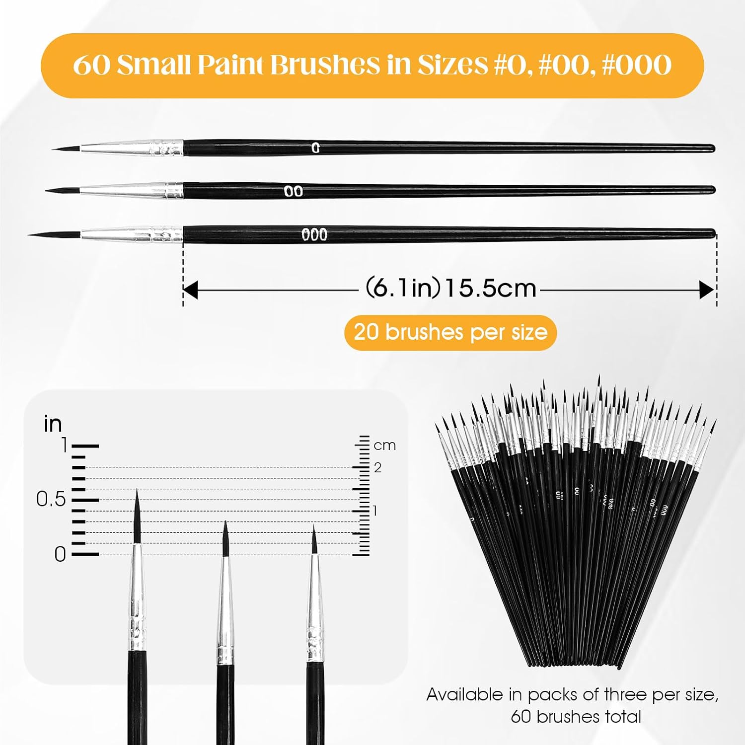 60 PCS Fine Detail Paint Brushes Set, #0#00#000 Small Paint Brushes for Miniatures, Acrylics & Watercolor, Ultra Thin Paint Brush for Model Crafts, Touch up & Paint by Numbers