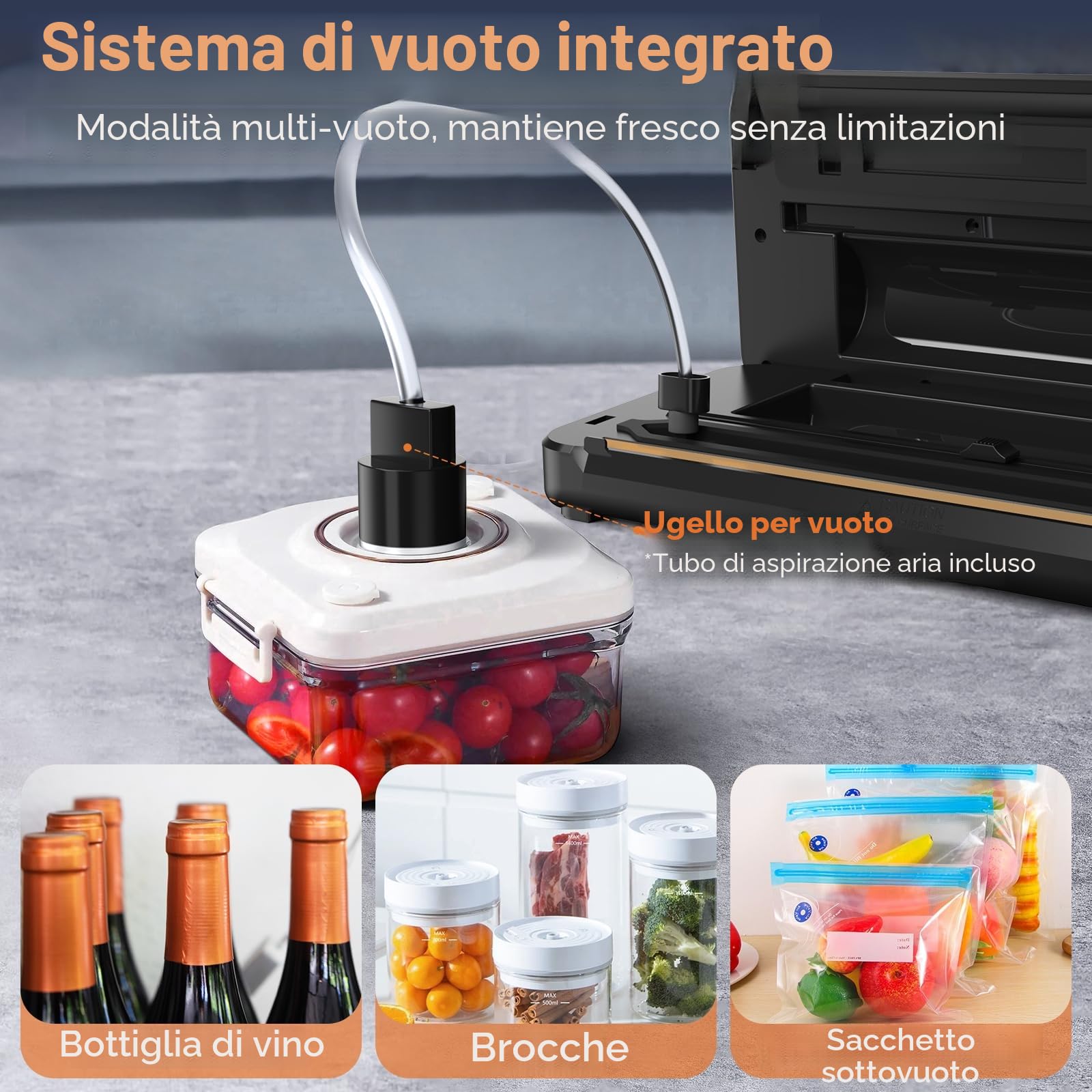 Macchina Sottovuoto Alimenti 8-IN-1, Professionale 80KPA Vuoto Veloce, Stoccaggio Rotoli con Taglierina, Tubo a Vuoto, Conto alla Rovescia Digitale, 2 Sacchetti in Rotolo e 11 Sacchetti Sottovuoto