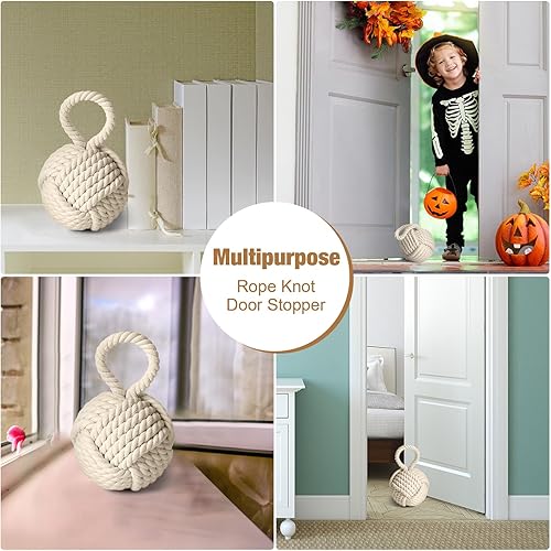 Miniatura 7 de Tenceur 3 piezas de 3 libras de cuerda decorativa para puerta con asa, 6 pulgadas, tela náutica, tope de puerta de algodón con peso para puerta,