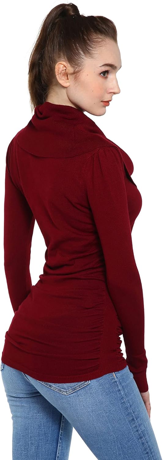 AmélieBoutik Women Casual Slim Fit Cowl Neck Long Sleeve Ruched Sides Pullover Tunic Sweater - Image 5