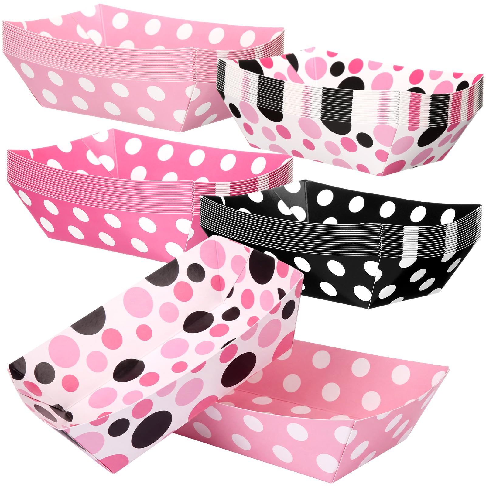 Eaasty 60pack 2lb Cartoon Mouse Theme Snack Tray Pink Black White Polka Dot