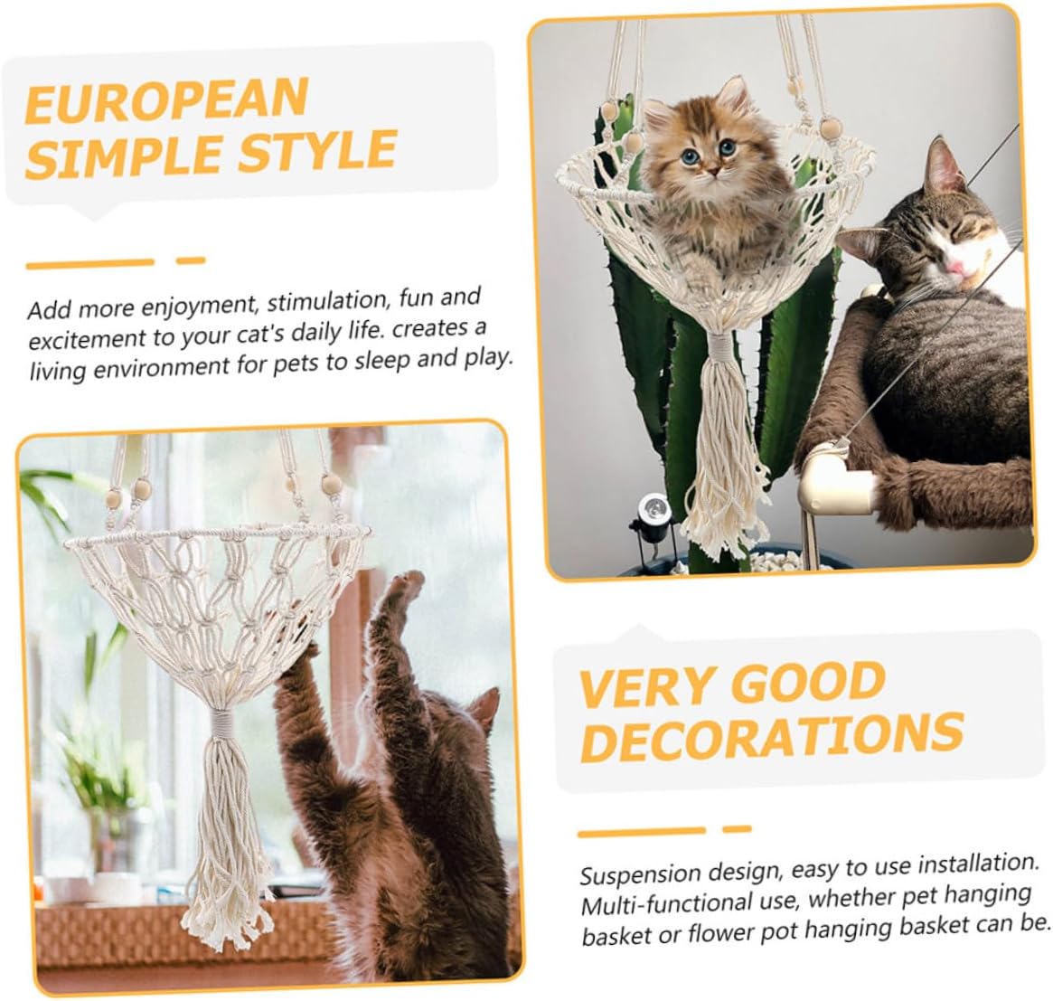 SUPVOX Bohemian Woven Cat Hammock Bed Hanging Pet Nest 40cm Sturdy Indoor Outdoor Household Cat Accessory to 30 Lbs