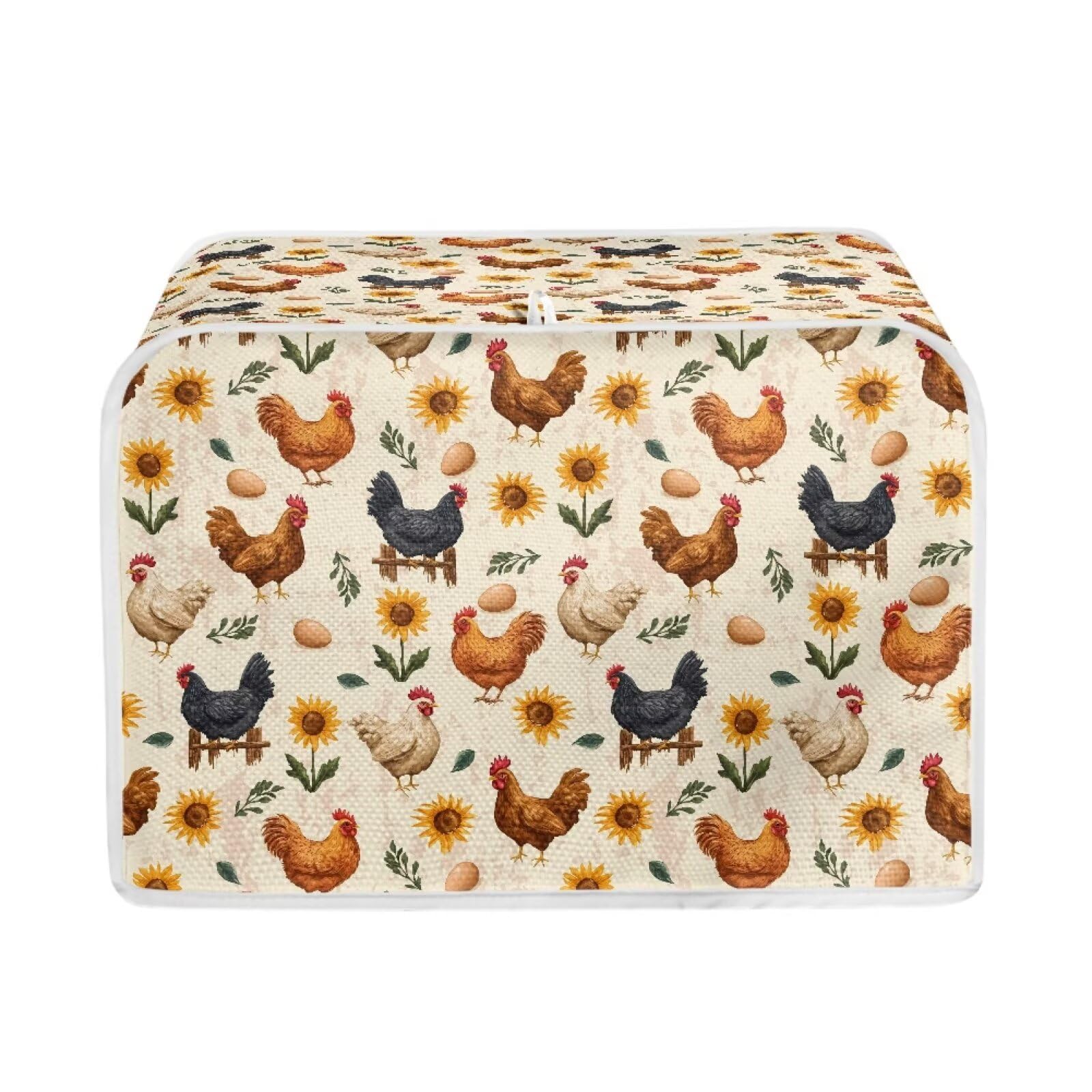 Talayituse Rooster Chicken Egg Sunflower Print 2 Slice Toaster Covers Dust Protection Bread Maker Covers Toaster Oven Cloth Cover Kitchen Accessories Washable Appliance Cover, S