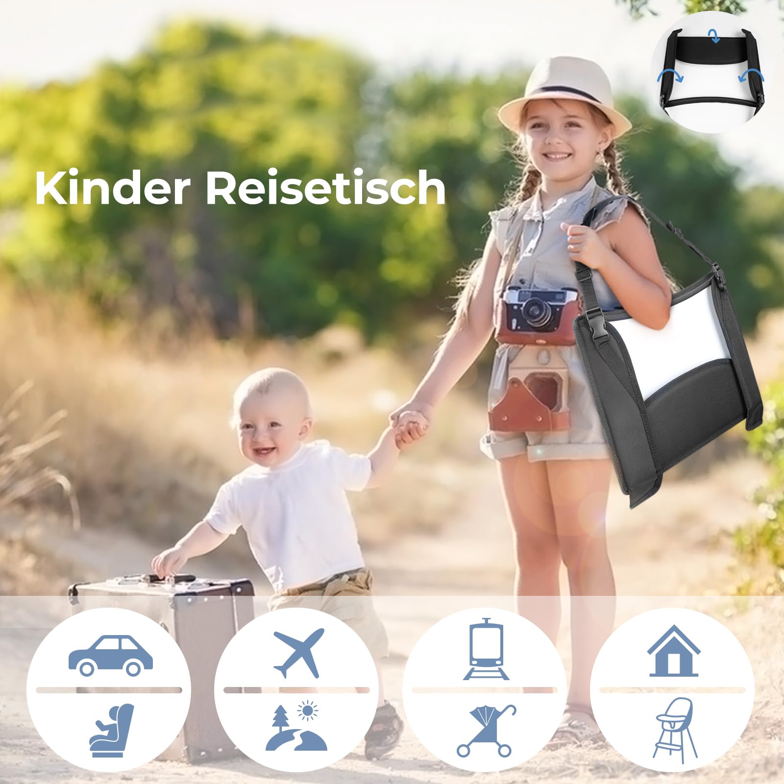 INFANZIA Reisetisch Kindersitz für Kinder - Knietablett, Snack Tablett, Kindersitz Rücksitz für Auto Flugzeug Zug Reisen - Unterstützung, Faltbarer Organizer (Schwarz)
