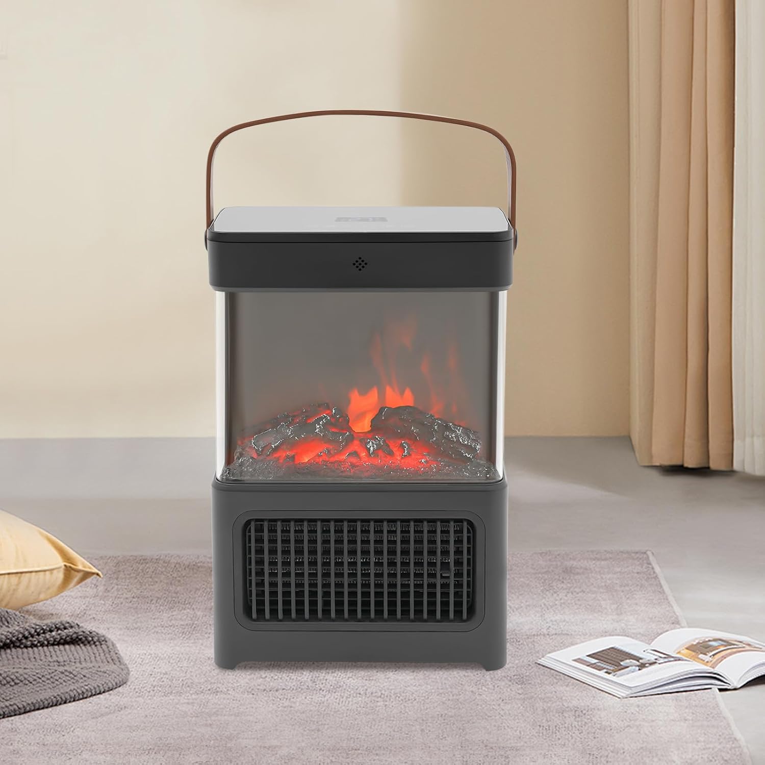 Electric Fireplace Heater for Indoor Use, 1500W Remote Control Fireplace Stove with Realistic 3D Flame, Double Safety Protection, Portable Fireplace Heater for Home Office