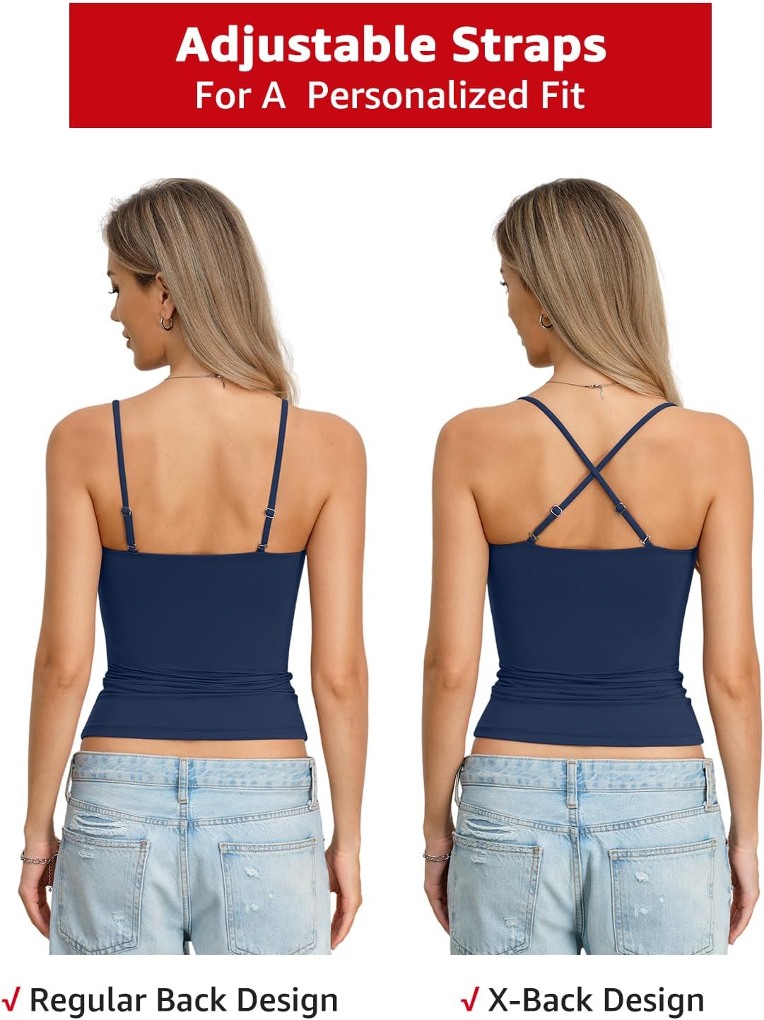 Womens Double Lined Camisole Square Neck Spaghetti Strap Tank Top Sexy Backless Shirt Fitted Y2K Going Out Top - Image 3