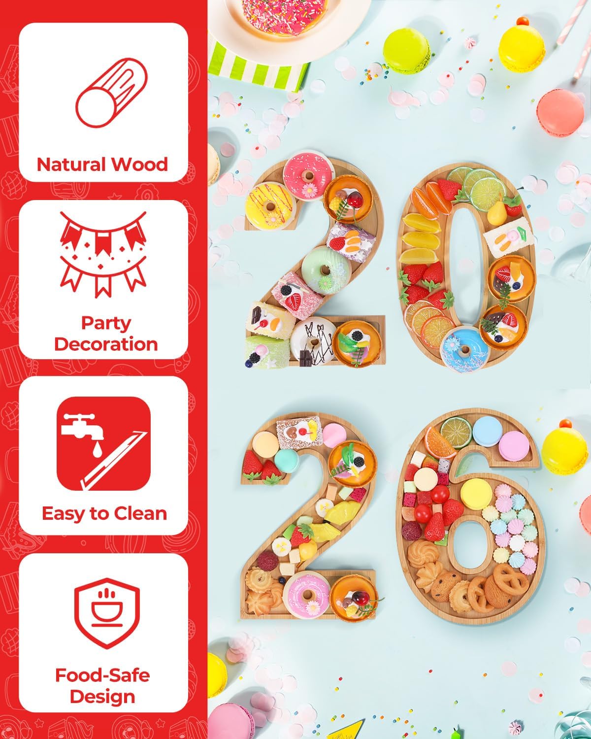 Bagrox 2026 Charcuterie Numbers Fillable- Graduation Centerpieces for Bables, Wooden 2026 Food Tray, 12" Number Charcuterie Board Box, Platter for Graduation Party Decorations