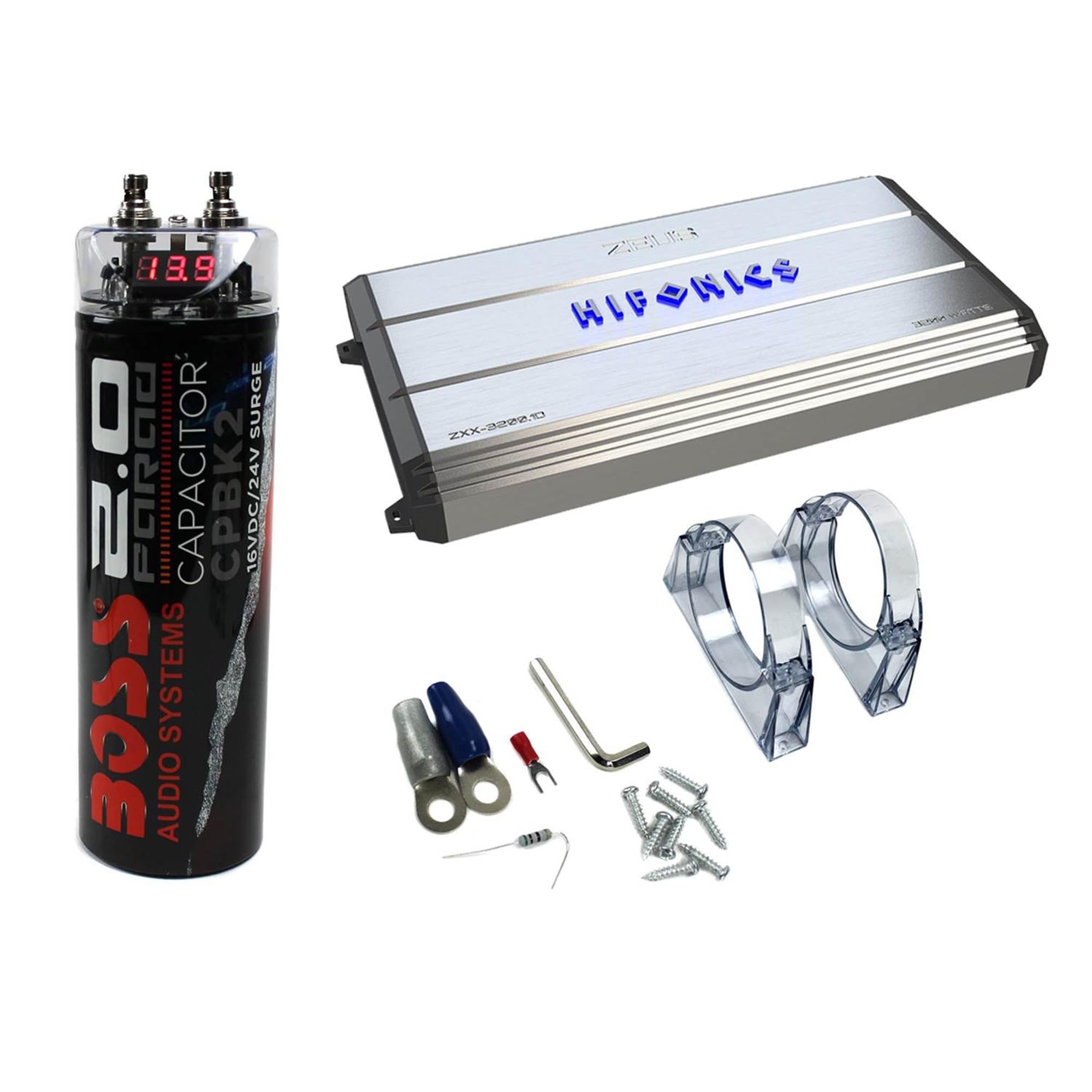 Hifonics Zeus 3200W Max Class D Monoblock Car Amplifier + Boss 20V Car Capacitor
