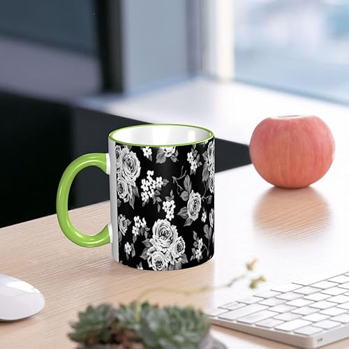 Miniatura 6 de Vintage Flowers Black White Roses Tulips Gray Leaves Coffee Mug Coffee Cups Ceramic with Handle,Tea Cups Mug tazas para cafe Drinking Cups Gifts for