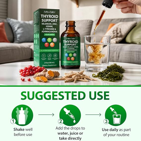 Thyroid Support Drops with Iodine & Selenium - 60ml | Enriched with L-Tyrosine, Zinc, Vitamin B12 & B6 | Supports Normal Thyroid Function & Energy Metabolism | Vegan & Non-GMO