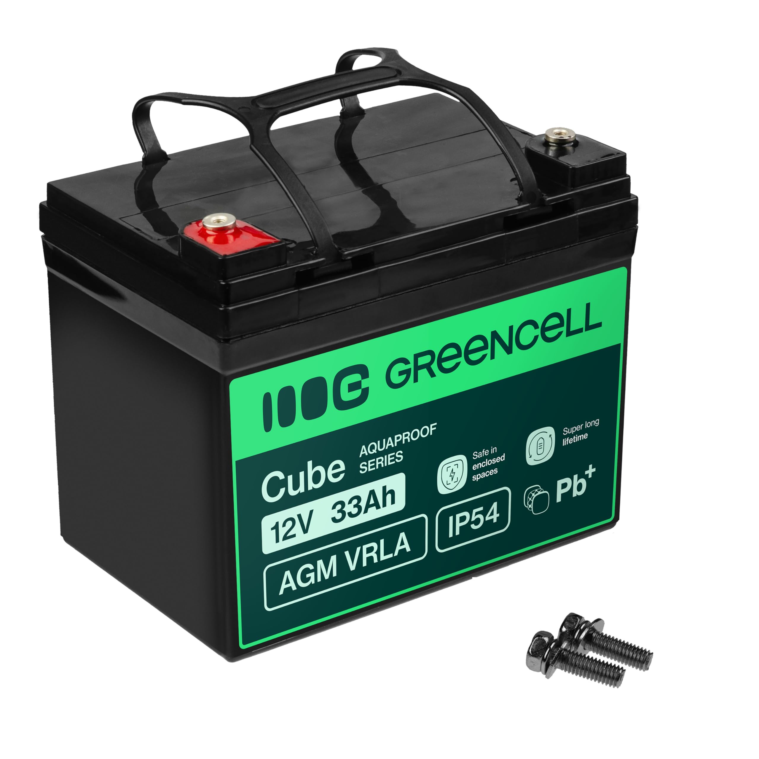 Green Cell AGM 12 V 33 Ah con batteria IP54, batteria al piombo, batteria al piombo, resistente ai cicli, senza manutenzione, per caravan, fotovoltaica, per sedia a rotelle, per roulotte (12 V, 33 Ah)