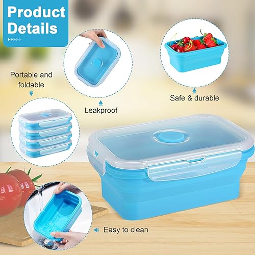 Miniatura 3 de Mifoci Juego de 8 recipientes plegables de silicona para almacenamiento de alimentos de 17 onzas, recipiente cuadrado plegable con tapas de