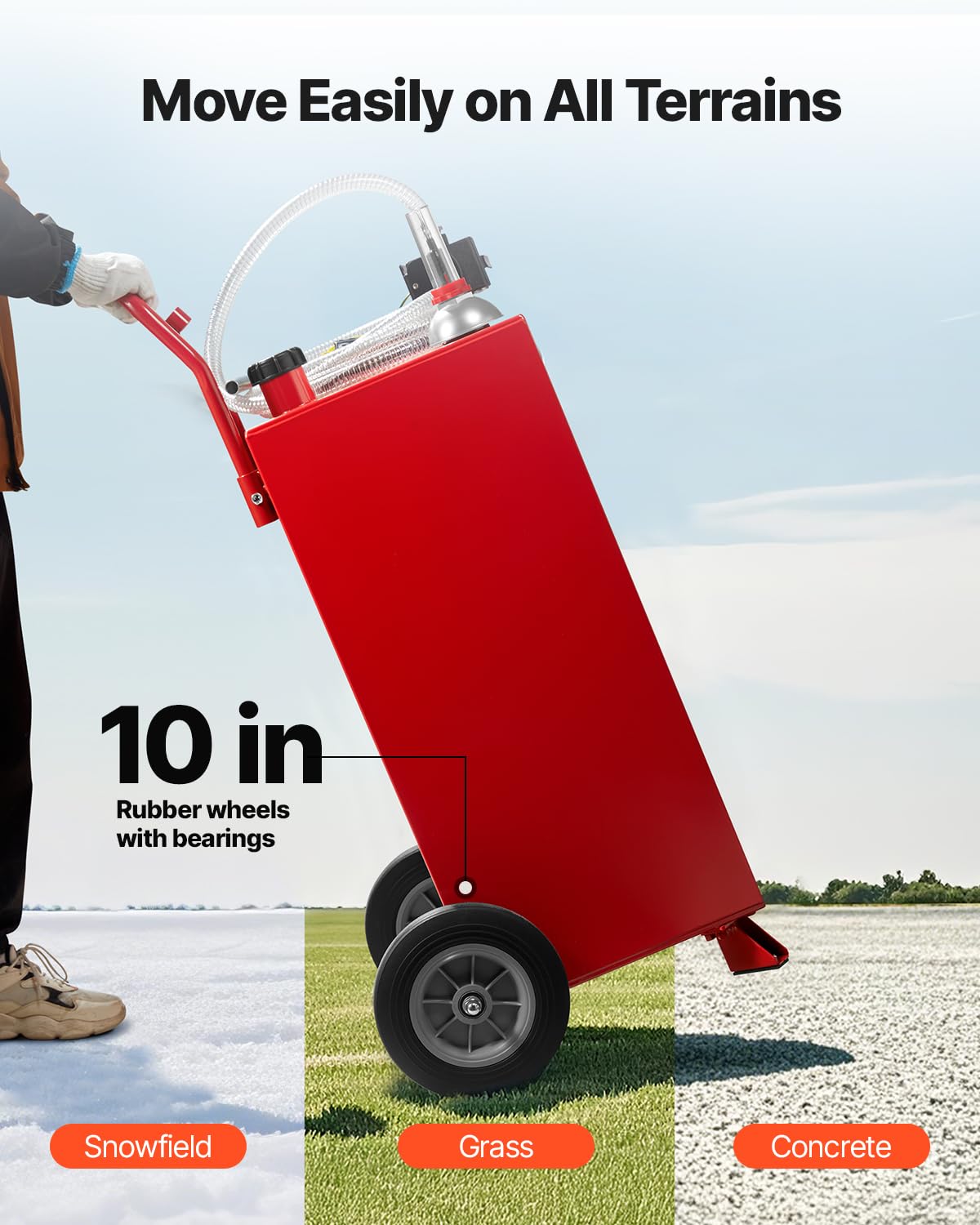 VEVOR Serbatoio Carburante, per Benzina e Gasolio con Pompa Elettrica, Serbatoio Stoccaggio Portatile con 2 Ruote Tubo Flessibile, Contenitore Benzina 136 L, Flusso Massimo 32L Ogni Minuto
