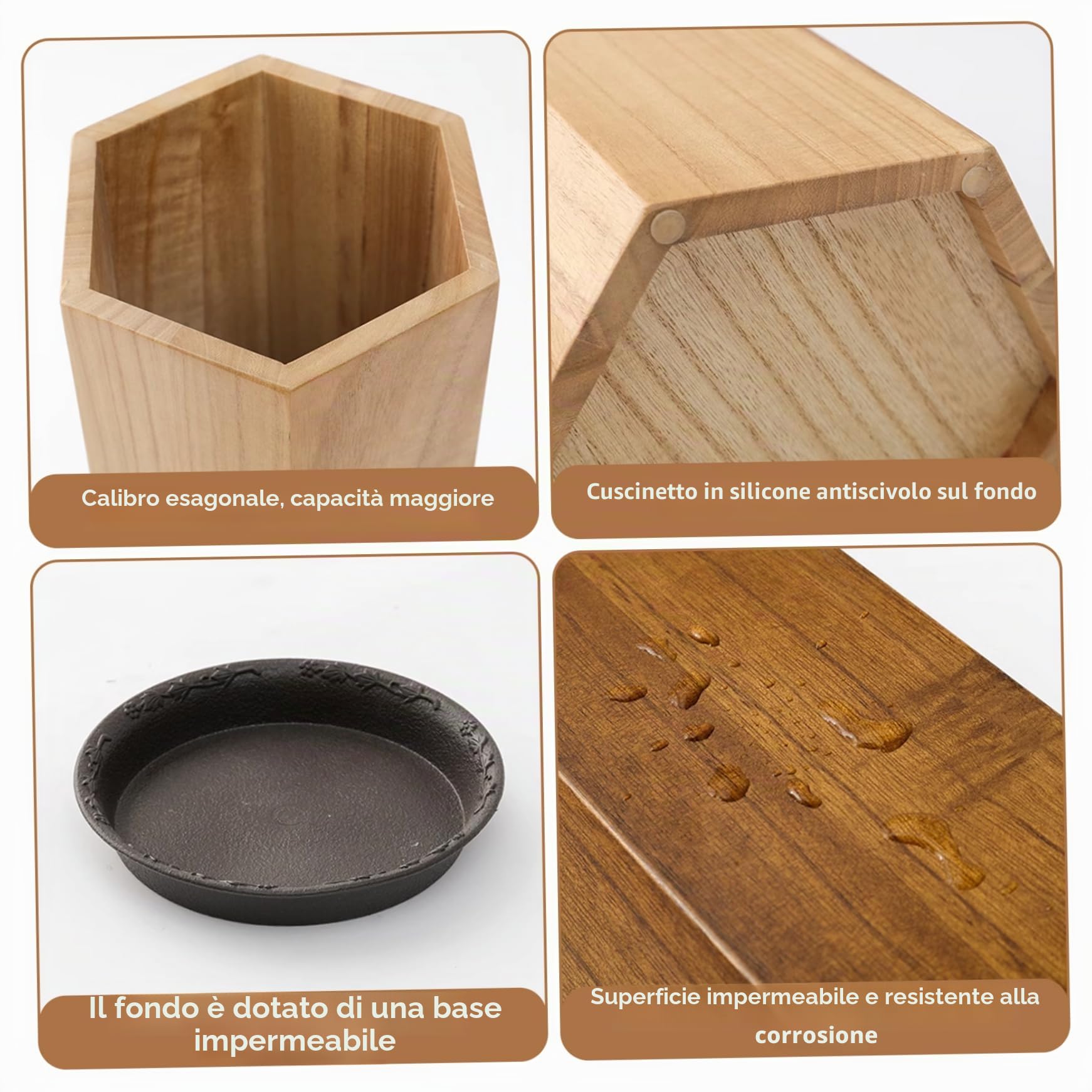 Portaombrelli per Ingresso, Secchiello per ombrelli in Legno da 7, 5x19 Pollici, Porta Bastoncini da Passeggio con canne esagonali Marroni Vintage per Ufficio Domestico