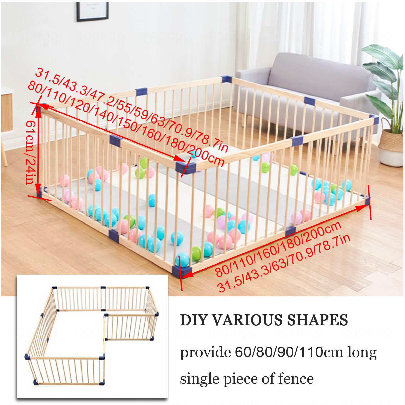 Box Pieghevole per Bambini, Recinto in Legno per Bambini, Box per Gattonare, Recinto Portatile per Bambini, Recinto per attività per Neonato, Grande Box Bambini,160x180cm
